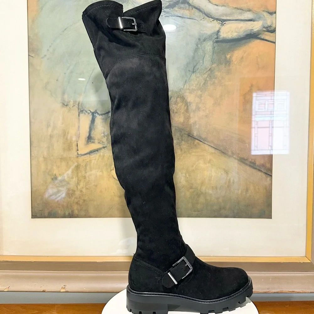 🌸MARC FISHER🌸 Ganven Suede Over-The-Knee Moto Boots in Black  Size: 6M